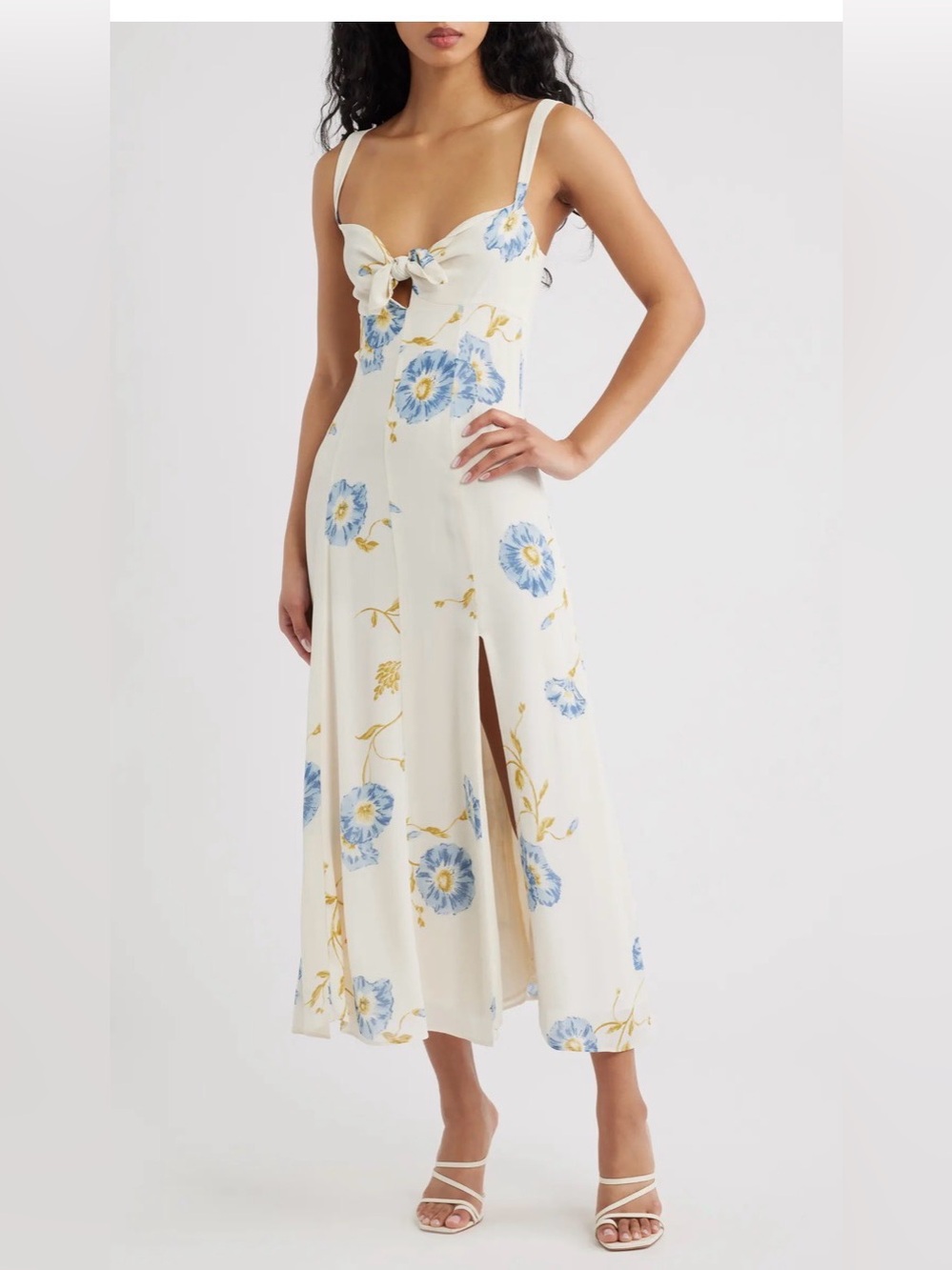 Reformation Cream Midi Aislinn Floral Tie Front Dress 4